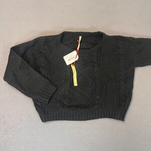 Llove Women's One Size Black Cable Knit Cropped Sweater Black Love Lounge NWT